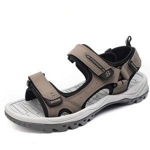 Men's Open Toe Leather Anti-Slip Back Strap Hook & Loop Sandals