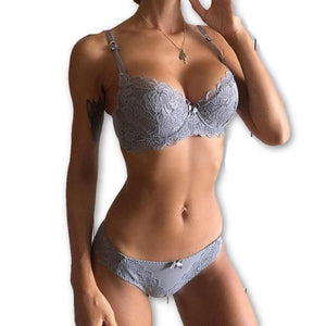 Women's Spaghetti Strap Floral Lace Push Up Bra With Panties Set