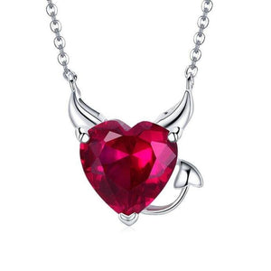 Women's 100% 925 Sterling Silver Heart Red Zircon Pendant Necklace