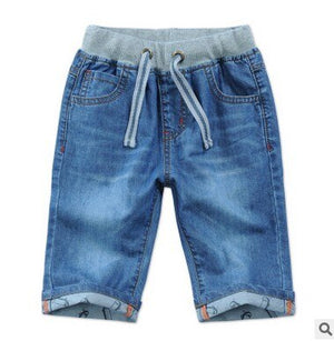 Kid's Elastic Drawstring Waist Plain Side Pocket Denim Shorts