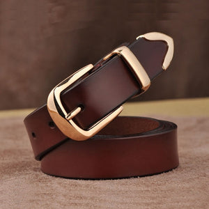 Women's Thin Genuine Leather Alloy Pin Buckle Closure Casual Belts