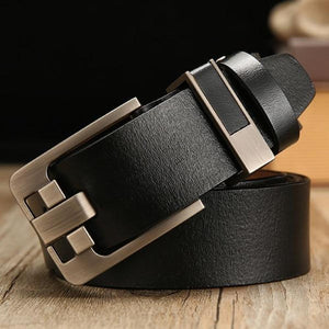 Men's Solid Leather Plain Waist Strap Alloy Square Pin Buckle Belts