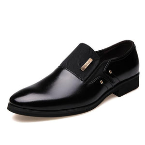 Men's Pointed Toe Genuine Plain Leather Slip-On Formal Shoes