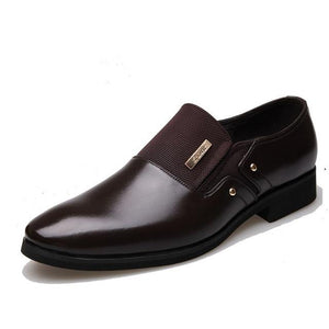 Men's Pointed Toe Genuine Plain Leather Slip-On Formal Shoes
