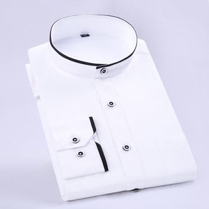 Men's Stand Collar Long Sleeve Single Breasted Pocket Formal Shirts