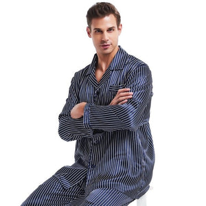 Men's Long Sleeve Striped Button Shirt With Elastic Waist Pant Set