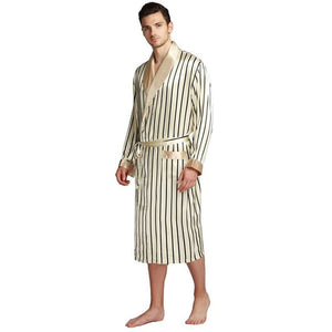 Men's Long Sleeve Linen Patchwork Waist Knot Pocket Nightwear Outfits