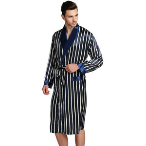 Men's Long Sleeve Linen Patchwork Waist Knot Pocket Nightwear Outfits