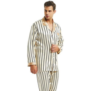 Men's Long Sleeve Striped Button Shirt With Elastic Waist Pant Set