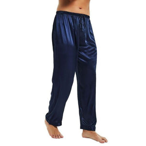 Men's Silk Satin Low Elastic Waist Plain Ankle-Length Night Pants