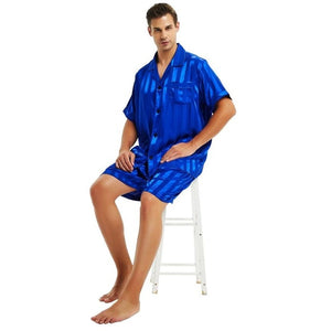 Men's Turn-down Collar Striped Button Shirt With Short Set