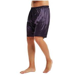 Men's Silk Satin Elastic Drawstring Waist Plain Flared Night Shorts
