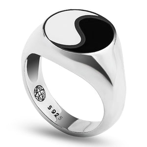 Men's 100% 925 Sterling Silver Round Black Zircon Engagement Ring