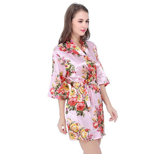 Women's Open Stitch Flare Sleeve Floral Printed Belted Waist Nightgown