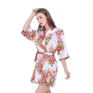 Women's Open Stitch Flare Sleeve Floral Printed Belted Waist Nightgown