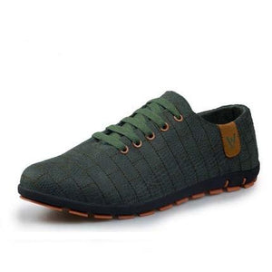 Men's Round Toe Leather Linen Patchwork Cross Lace-Up Shoes