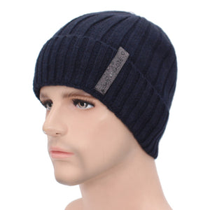 Men's Wool & Acrylic Solid Pattern Neck Scarf Knitted Winter Hats