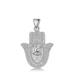 Men's 100% 925 Sterling Silver Hamsa Hand Engraved Pendant Necklace