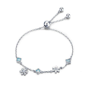 Women's 100% 925 Sterling Silver Snowflake Zircon Chain Bracelet