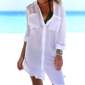 Women's Long Sleeve Front Button Closure Summer Wear Cover Up