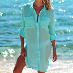 Women's Long Sleeve Front Button Closure Summer Wear Cover Up