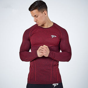 Men's O-Neck Long Sleeves Quick Dry Compression Gym Wear Shirt