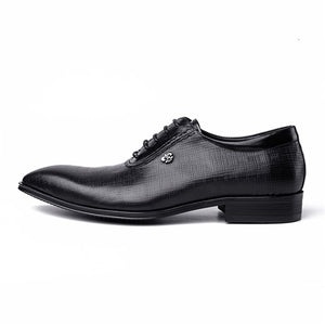 Men's Genuine Leather Pointed Toe Lace-Up Formal Flat Shoe