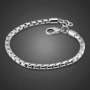 Men's 100% 925 Sterling Silver Round Punk Snake Chain Hook Bracelet