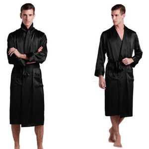 Men's V-Neck Sleeve Silk With Pocket Knee-Length Bathrobe Outfits