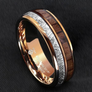 Men's 100% Tungsten Round Wood White Rhodium Stud Wedding Ring