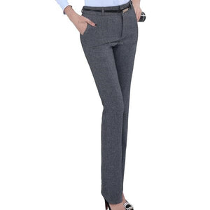 Women's Low Waist Plain Button Zipper Side Pocket Formal Pants
