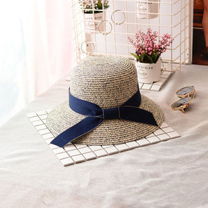 Women's Round Straw Ribbon Bow-Knot Bucket Summer Hats