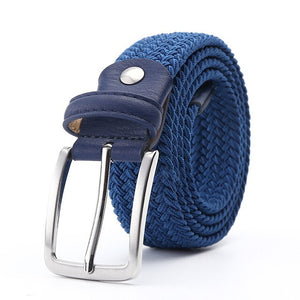 Women's Canvas Stretchy Braided Strap Square Alloy Pin Buckle Belts