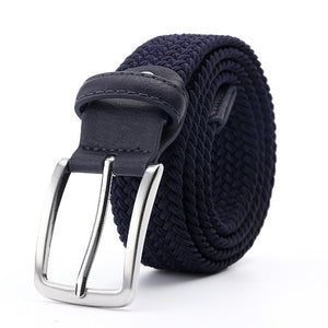 Women's Canvas Stretchy Braided Strap Square Alloy Pin Buckle Belts