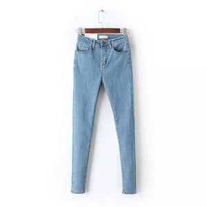 Women's High Waist Plain Button Zipper Closure Pocket Denim Jeans