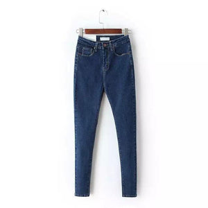 Women's High Waist Stretchy Plain Button Zipper Closure Jeans