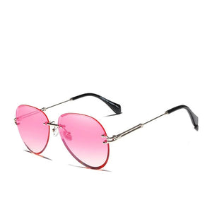 Women's Oval Gradient Mirror Lens Alloy Frame Rimless Sunglasses