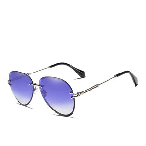 Women's Oval Gradient Mirror Lens Alloy Frame Rimless Sunglasses