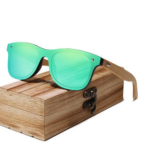 Men's Square Colorful Mirror Lens Wooden Frame Rimless Sunglasses