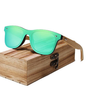 Men's Square Colorful Mirror Lens Wooden Frame Rimless Sunglasses