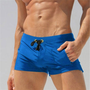Men's Drawstring Waist Plain Quick Dry Pocket Swimwear Boxer Short