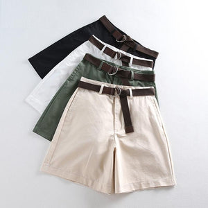 Women's High Waist Plain Button Zipper Side Pocket Flare Shorts