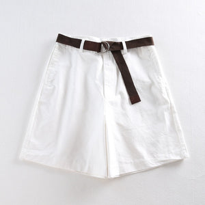 Women's High Waist Plain Button Zipper Side Pocket Flare Shorts