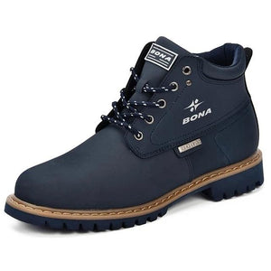 Men's Round Toe Split Leather Cross Lace-Up Closure Ankle Boots