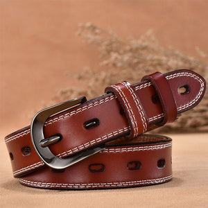 Women's Genuine Leather Strap Alloy Oval Pin Buckle Closure Belts