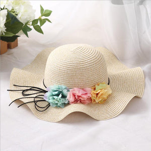 Women's Round Straw Brim Striped Floral Pattern Summer Wear Hats