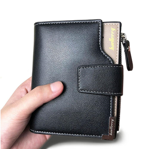 Men's Leather Slit Card Holder Pocket Zipper Hasp Bifold Short Wallets