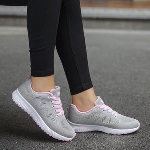 Women's Round Toe Mesh Striped Patchwork Lace-Up Workout Sneakers