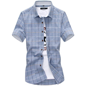 Men's Turn-down Collar Short Sleeve Plaid Single Breasted Casual Shirt