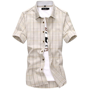 Men's Turn-down Collar Short Sleeve Plaid Single Breasted Casual Shirt